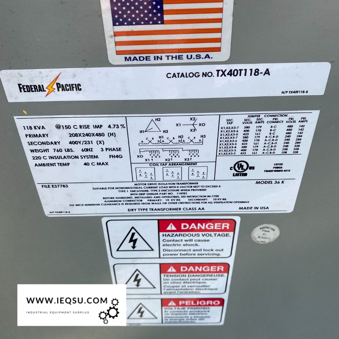 Used Isolation Transformer 118 KVA